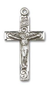 Large Embellished Crucifix Pendant - Sterling Silver 1 1/4 x 3/4 0652SS Large Embellished Crucifix Pendant - Sterling Silver 1 1/4 x 3/4 0652SS