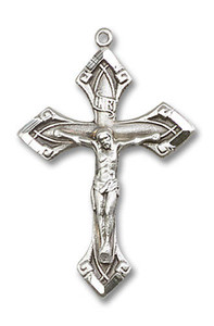 Large Embellished Crucifix Pendant - Sterling Silver 1 1/8 x 3/4 0663SS Large Embellished Crucifix Pendant - Sterling Silver 1 1/8 x 3/4 0663SS