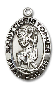 Large St Christopher Medal - Sterling Silver 1 x 5/8 Oval Pendant 4020SS Large St Christopher Medal - Sterling Silver 1 x 5/8 Oval Pendant 4020SS