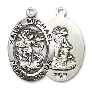 Large St Michael Medal - Sterling Silver 1 x 5/8 Oval Pendant 4027SS Large St Michael Medal - Sterling Silver 1 x 5/8 Oval Pendant 4027SS