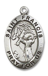 Large St Francis Medal - Sterling Silver 1 x 5/8 Oval Pendant 4029SS Large St Francis Medal - Sterling Silver 1 x 5/8 Oval Pendant 4029SS