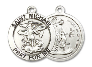 St Michael and Guardian Angel Medal - Sterling Silver 7/8 x 7/8 Round Pendant 4082SS St Michael and Guardian Angel Medal - Sterling Silver 7/8 x 7/8 Round Pendant 4082SS
