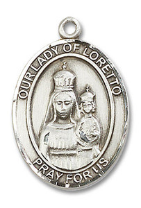 Our Lady of Loretto Medal - Sterling Silver Oval Pendant 3 Sizes Our Lady of Loretto Medal - Sterling Silver Oval Pendant 3 Sizes