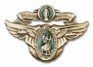 Blue St Christopher and Our Lady of the Highway Visor Clip - Gold Finish 1017EVG