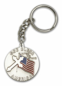 God Bless America Keychain - Silver Finish
