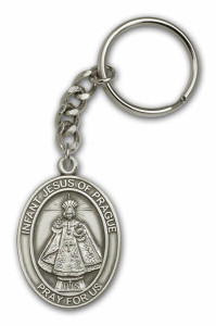 Infant of Prague Medal Keychain - Silver Finish