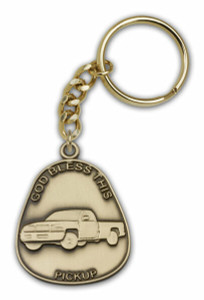 God Bless This Pickup Keychain - Gold Finish