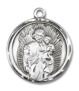 Large St Joseph Medal - Sterling Silver 1 x 7/8 Round Pendant 0036KSS Large St Joseph Medal - Sterling Silver 1 x 7/8 Round Pendant 0036KSS