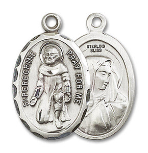 Large St Peregrine with Madonna Medal - Sterling Silver 1 x 5/8 Oval Pendant 0046PSS Large St Peregrine with Madonna Medal - Sterling Silver 1 x 5/8 Oval Pendant 0046PSS