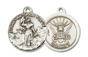 St Joan of Arc Navy Medal - Sterling Silver 7/8 x 3/4 Round Pendant 0193SS6 St Joan of Arc Navy Medal - Sterling Silver 7/8 x 3/4 Round Pendant 0193SS6