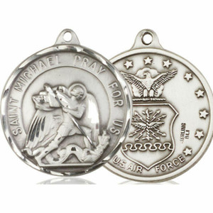 Extra Large St Michael Air Force Medal - Sterling Silver 1 3/8 x 1 1/4 Round Pendant 0201SS1 Extra Large St Michael Air Force Medal - Sterling Silver 1 3/8 x 1 1/4 Round Pendant 0201SS1