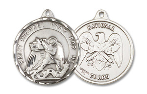 Extra Large St Michael National Guard Medal - Sterling Silver 1 3/8 x 1 1/4 Round Pendant 0201SS5 Extra Large St Michael National Guard Medal - Sterling Silver 1 3/8 x 1 1/4 Round Pendant 0201SS5