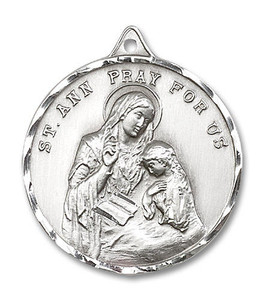 Extra Large St Ann Medal - Sterling Silver 1 3/8 x 1 1/8 Round Pendant 0203ASS Extra Large St Ann Medal - Sterling Silver 1 3/8 x 1 1/8 Round Pendant 0203ASS