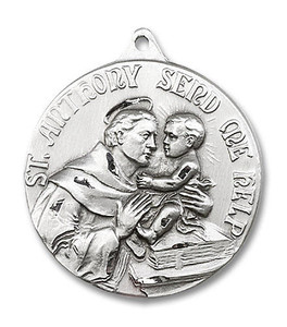 Extra Large St Anthony Medal - Sterling Silver 1 3/8 x 1 1/8 Round Pendant 0203DSS Extra Large St Anthony Medal - Sterling Silver 1 3/8 x 1 1/8 Round Pendant 0203DSS