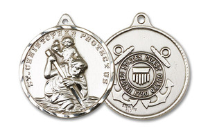 Extra Large St Christopher Coast Guard Medal - Sterling Silver 1 3/8 x 1 1/4 Round Pendant 0203SS3 Extra Large St Christopher Coast Guard Medal - Sterling Silver 1 3/8 x 1 1/4 Round Pendant 0203SS3