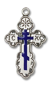 Blue Inlay St Olga Cross Pendant - Sterling Silver 7/8 x 1/2 0256ESS Blue Inlay St Olga Cross Pendant - Sterling Silver 7/8 x 1/2 0256ESS