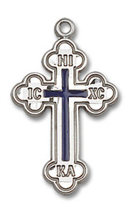 Blue Inlay Russian Cross Pendant - Sterling Silver 7/8 x 1/2 0272ESS Blue Inlay Russian Cross Pendant - Sterling Silver 7/8 x 1/2 0272ESS