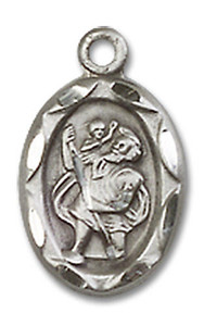 Embellished St Christopher Medal Charm - Sterling Silver Oval Pendant 0301CSS Embellished St Christopher Medal Charm - Sterling Silver Oval Pendant 0301CSS