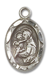 Embellished St Anthony Medal Charm - Sterling Silver Oval Pendant 0301DSS Embellished St Anthony Medal Charm - Sterling Silver Oval Pendant 0301DSS
