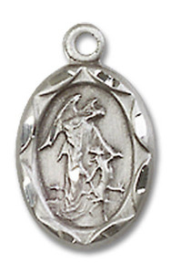 Embellished Guardian Angel Medal Charm - Sterling Silver Oval Pendant 0301ESS Embellished Guardian Angel Medal Charm - Sterling Silver Oval Pendant 0301ESS