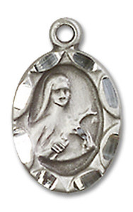 Embellished St Theresa Medal Charm - Sterling Silver Oval Pendant 0301TSS Embellished St Theresa Medal Charm - Sterling Silver Oval Pendant 0301TSS