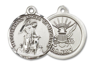 Guardian Angel Navy Medal - Sterling Silver 7/8 x 3/4 Round Pendant 0341SS6 Guardian Angel Navy Medal - Sterling Silver 7/8 x 3/4 Round Pendant 0341SS6