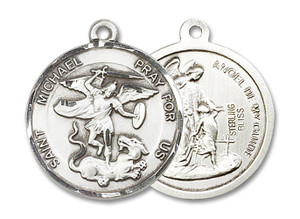 Large St Michael and Guardian Angel Medal - Sterling Silver 1 x 7/8 Round Pendant 0342SS Large St Michael and Guardian Angel Medal - Sterling Silver 1 x 7/8 Round Pendant 0342SS