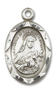 St Teresa of the Child Jesus Medal - Sterling Silver 3/4 x 3/8 Oval Pendant 0612TSS St Teresa of the Child Jesus Medal - Sterling Silver 3/4 x 3/8 Oval Pendant 0612TSS