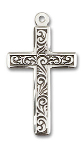 Large Embellished Cross Pendant - Sterling Silver 1 1/4 x 5/8 0674YSS Large Embellished Cross Pendant - Sterling Silver 1 1/4 x 5/8 0674YSS