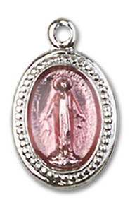 Pink Miraculous Medal Charm - Sterling Silver Oval Pendant 0700PSS Pink Miraculous Medal Charm - Sterling Silver Oval Pendant 0700PSS