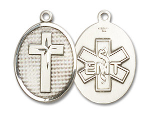 Large EMT Cross Medal - Sterling Silver 1 1/8 x 3/4 Oval Pendant 0783SS10 Large EMT Cross Medal - Sterling Silver 1 1/8 x 3/4 Oval Pendant 0783SS10
