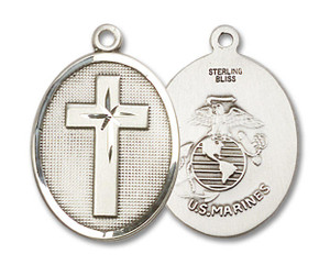 Large Marines Cross Medal - Sterling Silver 1 1/8 x 3/4 Oval Pendant 0783SS4 Large Marines Cross Medal - Sterling Silver 1 1/8 x 3/4 Oval Pendant 0783SS4
