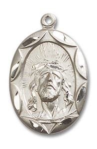 Embellished Ecce Homo Medal - Sterling Silver 1 x 5/8 Oval Pendant 0801EHSS Embellished Ecce Homo Medal - Sterling Silver 1 x 5/8 Oval Pendant 0801EHSS