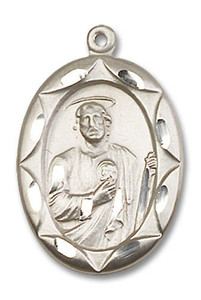 Large Embellished St Jude Medal - Sterling Silver 1 x 5/8 Oval Pendant 0801JSS Large Embellished St Jude Medal - Sterling Silver 1 x 5/8 Oval Pendant 0801JSS