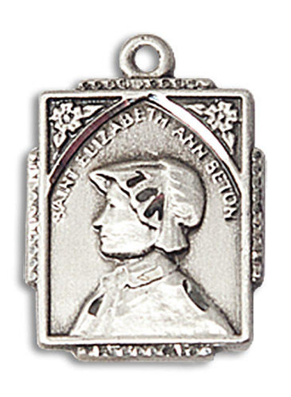 St Elizabeth Ann Seton Medal - Sterling Silver 3/4 x 1/2 Rectangular Pendant 0804EASS