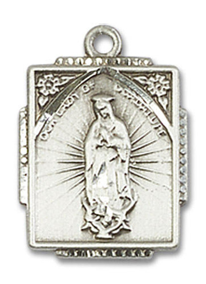 Our Lady of Guadalupe Medal - Sterling Silver 3/4 x 1/2 Rectangular Pendant 0804FSS