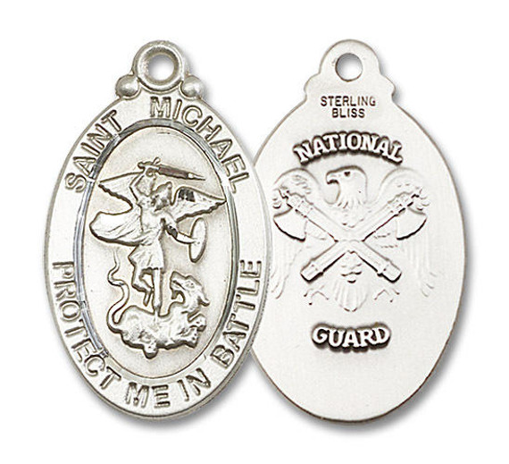 Large St Michael National Guard Medal - Sterling Silver 1 1/4 x 1 1/4 Oval Pendant 1171SS5