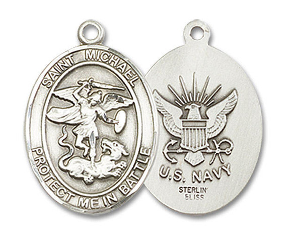 St Michael Navy Medal - Sterling Silver 3/4 x 1/2 Oval Pendant 1172SS6