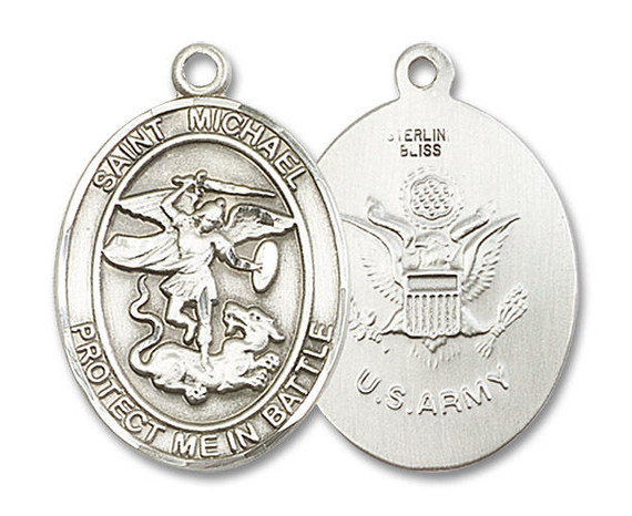 Large St Michael Army Medal - Sterling Silver 1 x 5/8 Oval Pendant 1173SS2