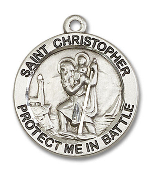 Large St Christopher Medal - Sterling Silver 1 x 7/8 Round Pendant 1174SS