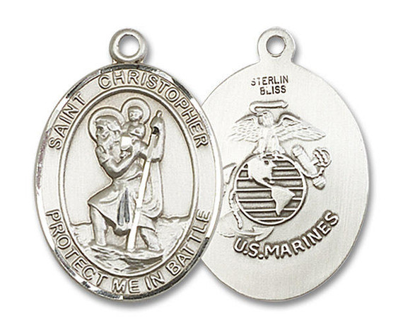 St Christopher Marines Medal - Sterling Silver Oval Pendant 2 Sizes