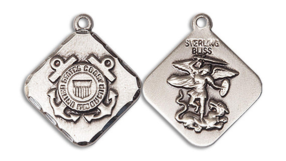 St Michael Coast Guard Medal - Sterling Silver 3/4 x 5/8 Diamond Shaped Pendant 1180SS3