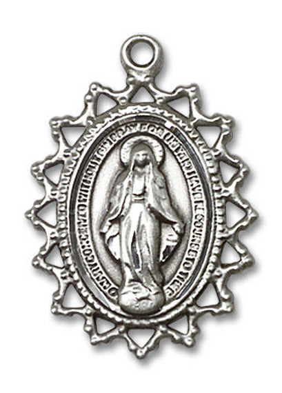 Large Filligree Miraculous Medal - Sterling Silver 1 x 3/4 Pendant 1619MSS