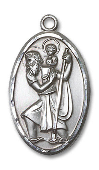 Extra Large St Christopher Medal - Sterling Silver 1 3/8 x 3/4 Oval Pendant 1655SS