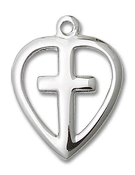 Cut Out Heart and Cross Pendant Charm - Sterling Silver 1709SS