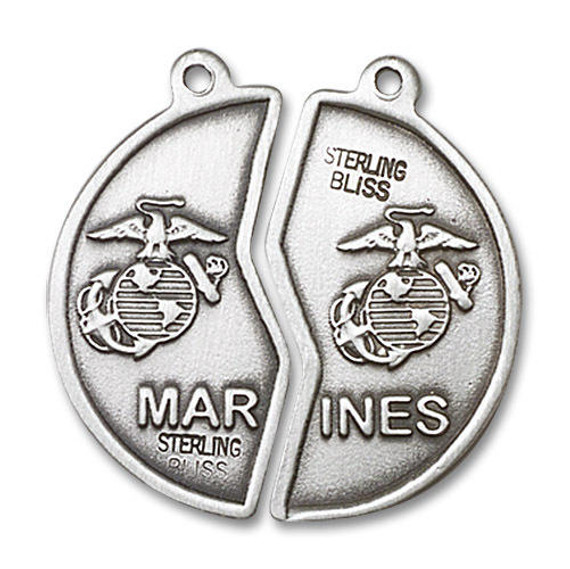 Large Marines Mizpah Medal Necklaces - Sterling Silver Pendant On 18 and 24 Chains 2012SS4