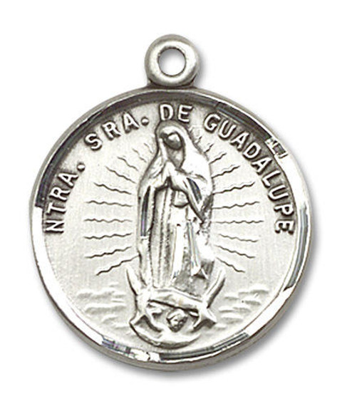 Nuestra Senora de Guadalupe Medal - Sterling Silver 7/8 x 3/4 Round Pendant 2075SS