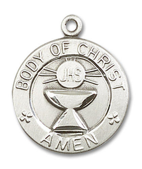 First Communion Body of Christ Medal - Sterling Silver 3/4 x 5/8 Round Pendant 2094SS