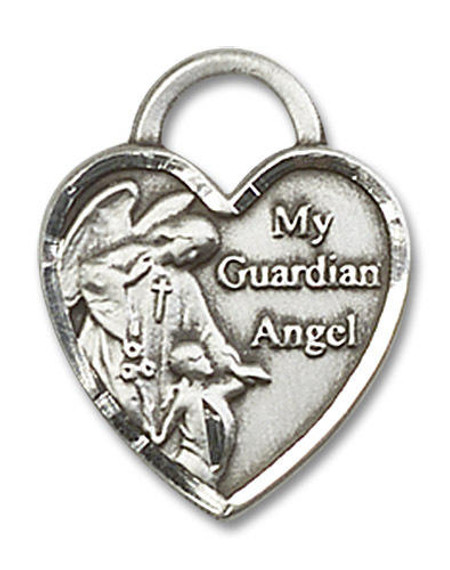 Heart Shaped Guardian Angel Pendant - Sterling Silver 3/4 x 5/8 3202SS