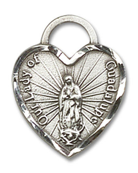 Heart Shaped Our Lady of Guadalupe Pendant - Sterling Silver 5/8 x 1/2 3408SS